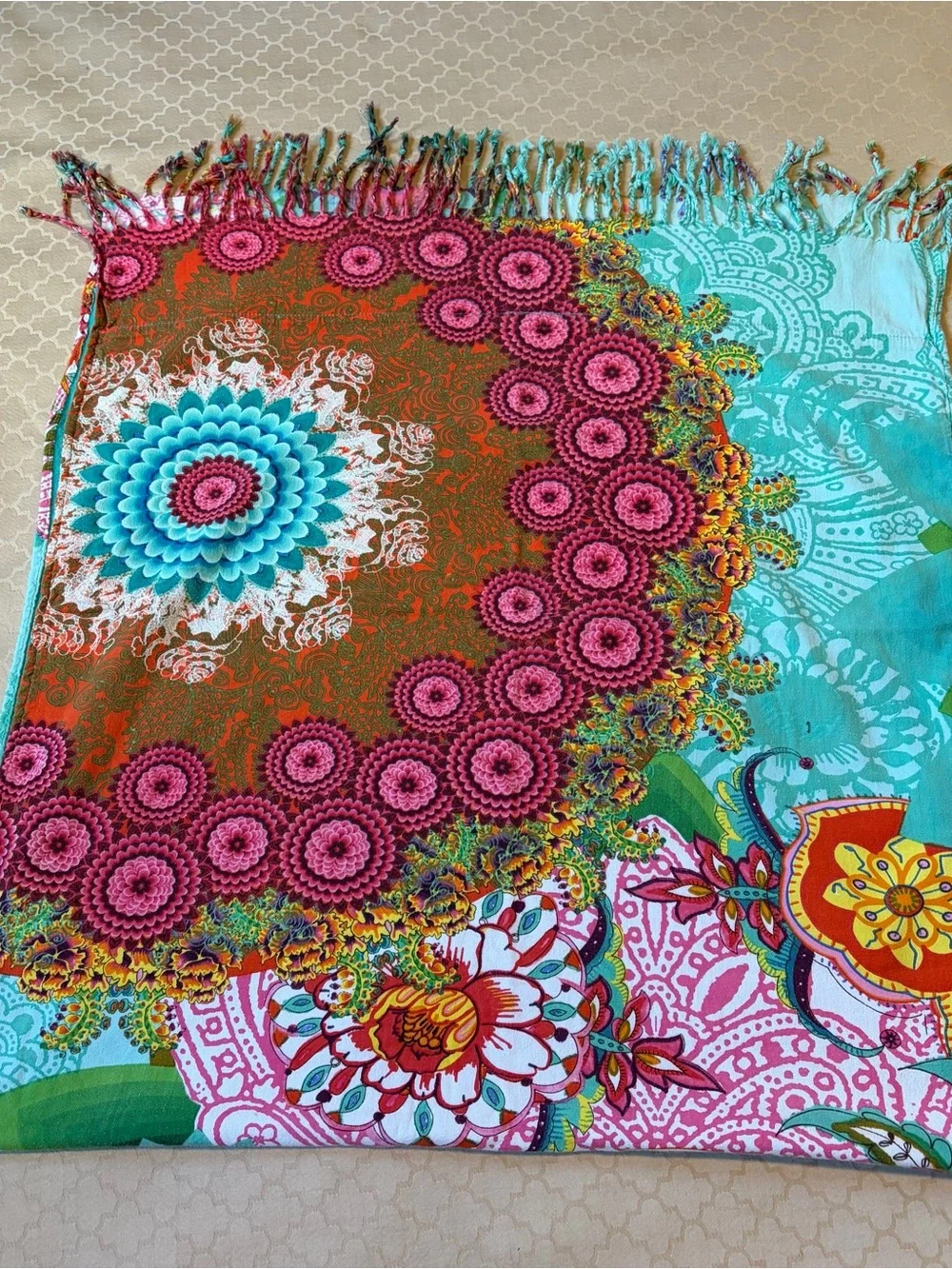 Desigual Spain Floral Medallion Multicolor Cotton Beach Towel Blanket